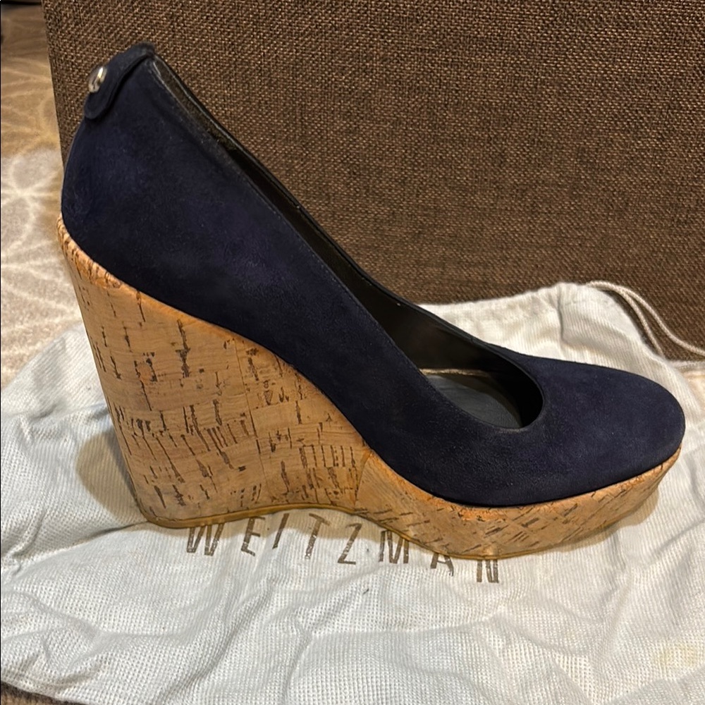 Stuart Weitzman Blue Wedge Heels with Cork Platform AKA Kate’s Fave Espradilles